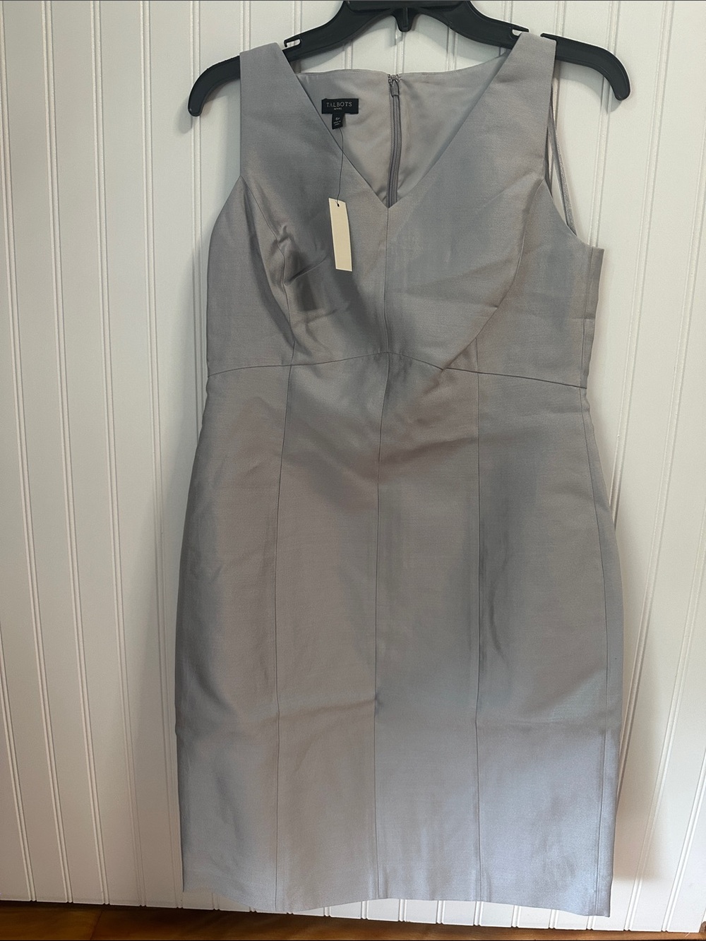 Talbots Silver Sheath Dress with V-Neckline